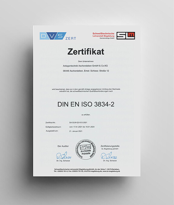 Certificate DIN EN ISO 3834-2