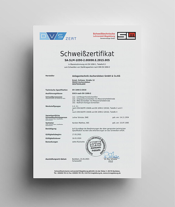 Welding certificate EN 1090-2WPKAN2