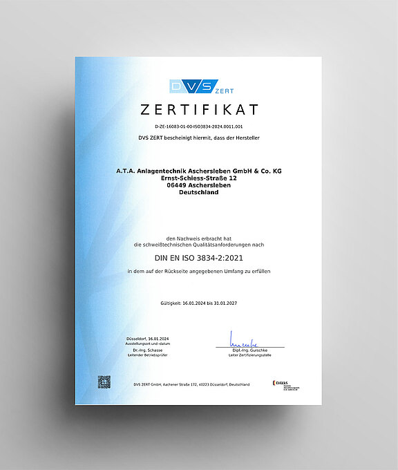 Zertifikat DIN EN ISO 3834-2
